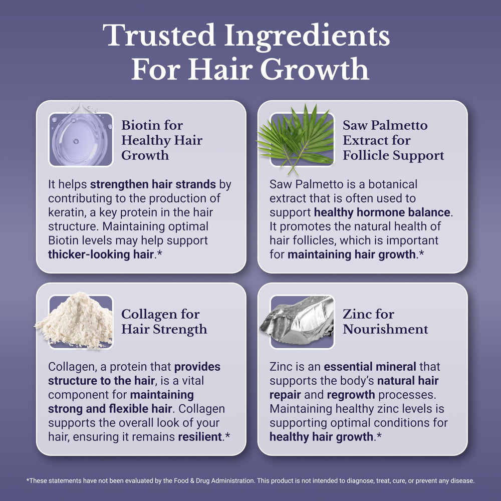 Nation Health MD Hair Switch ingredients blend image featuring biotin and zinc.