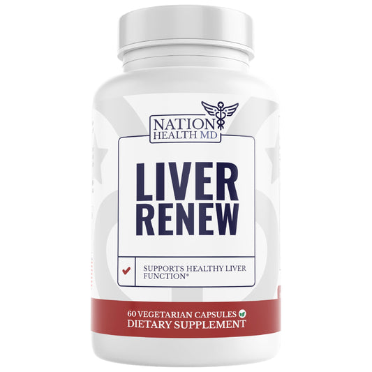 Nation Health MD Liver Renew bottle label highlights liver support for daily wellness