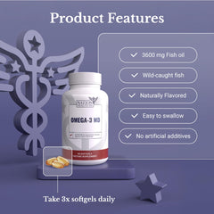 Nation Health MD Omega-3 serving-info image highlights 90 softgels and 3600 mg per serving