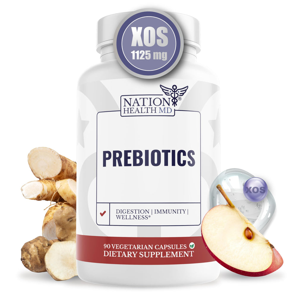 Nation Health MD prebiotics bottle with capsules for convenient daily digestive support