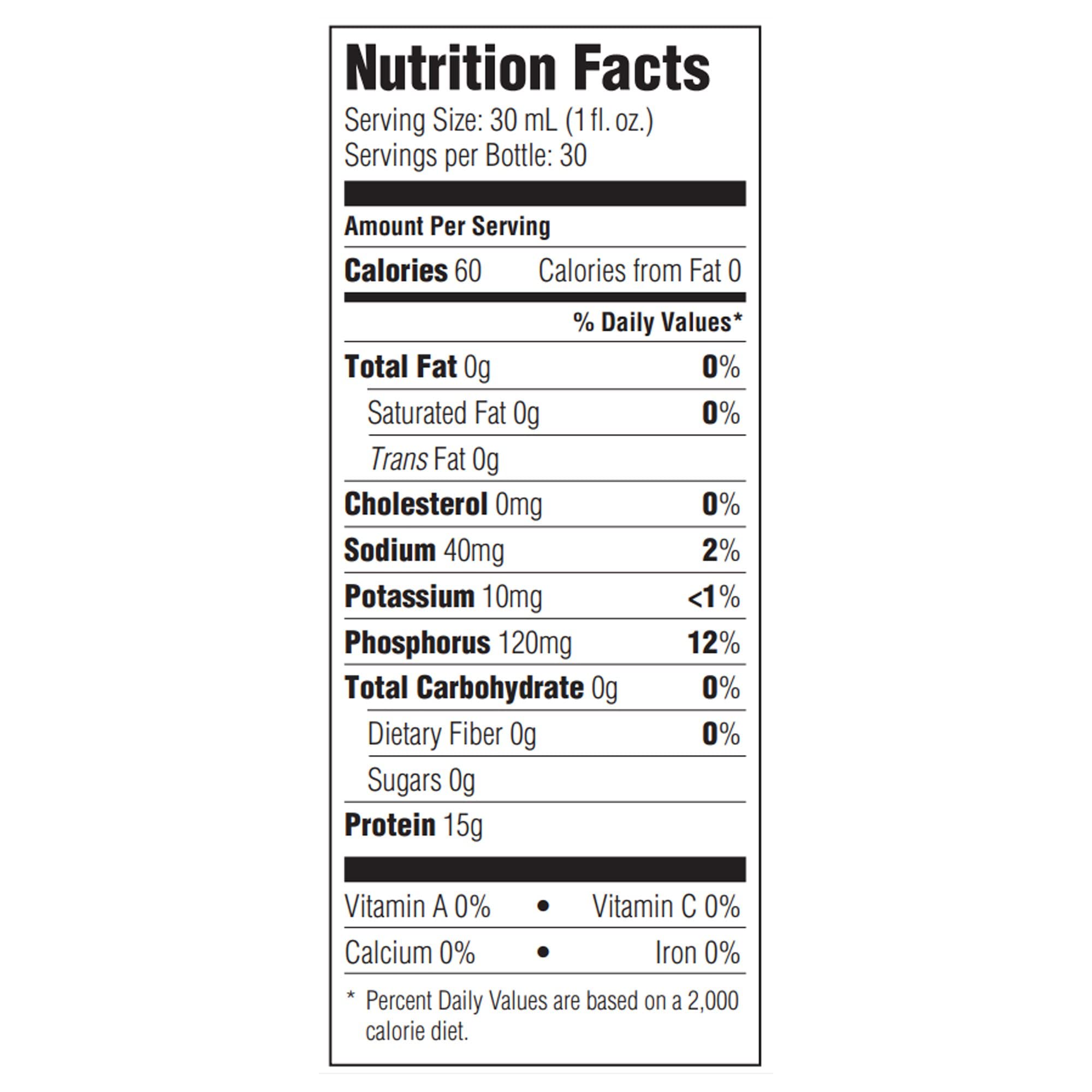 National Nutrition ProSource NoCarb nutrition facts showing 60 calories per serving
