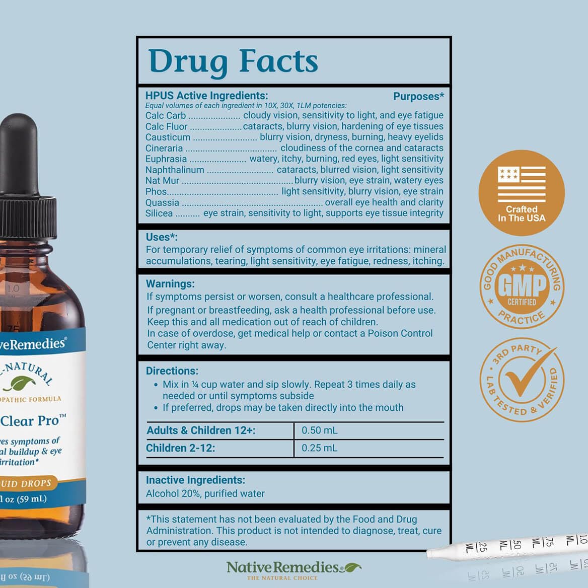 EyeClear Pro in-use bottle demonstrating measured drops for easy dosing.