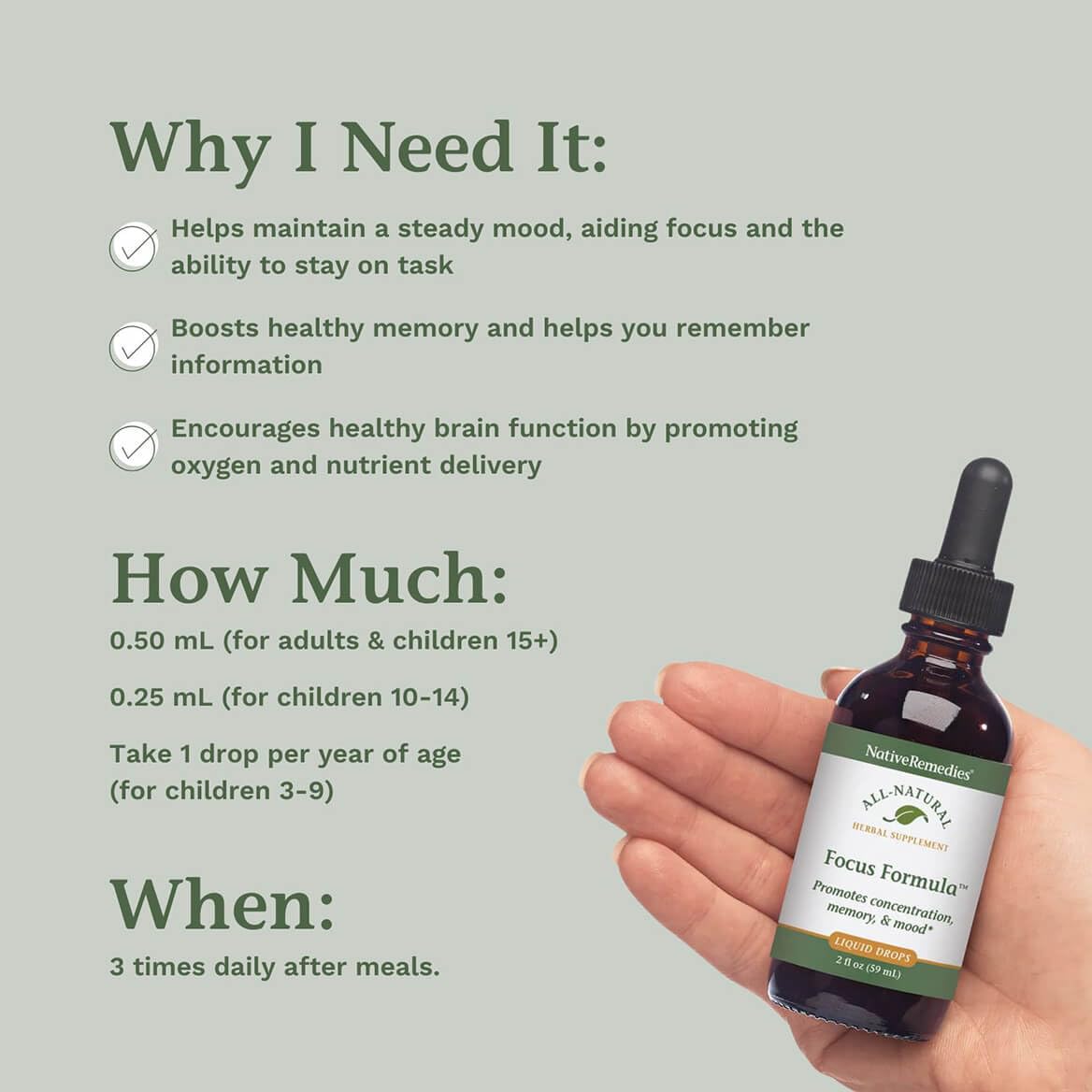 Native Remedies Focus Formula packaging open showing user-friendly bottle and cap