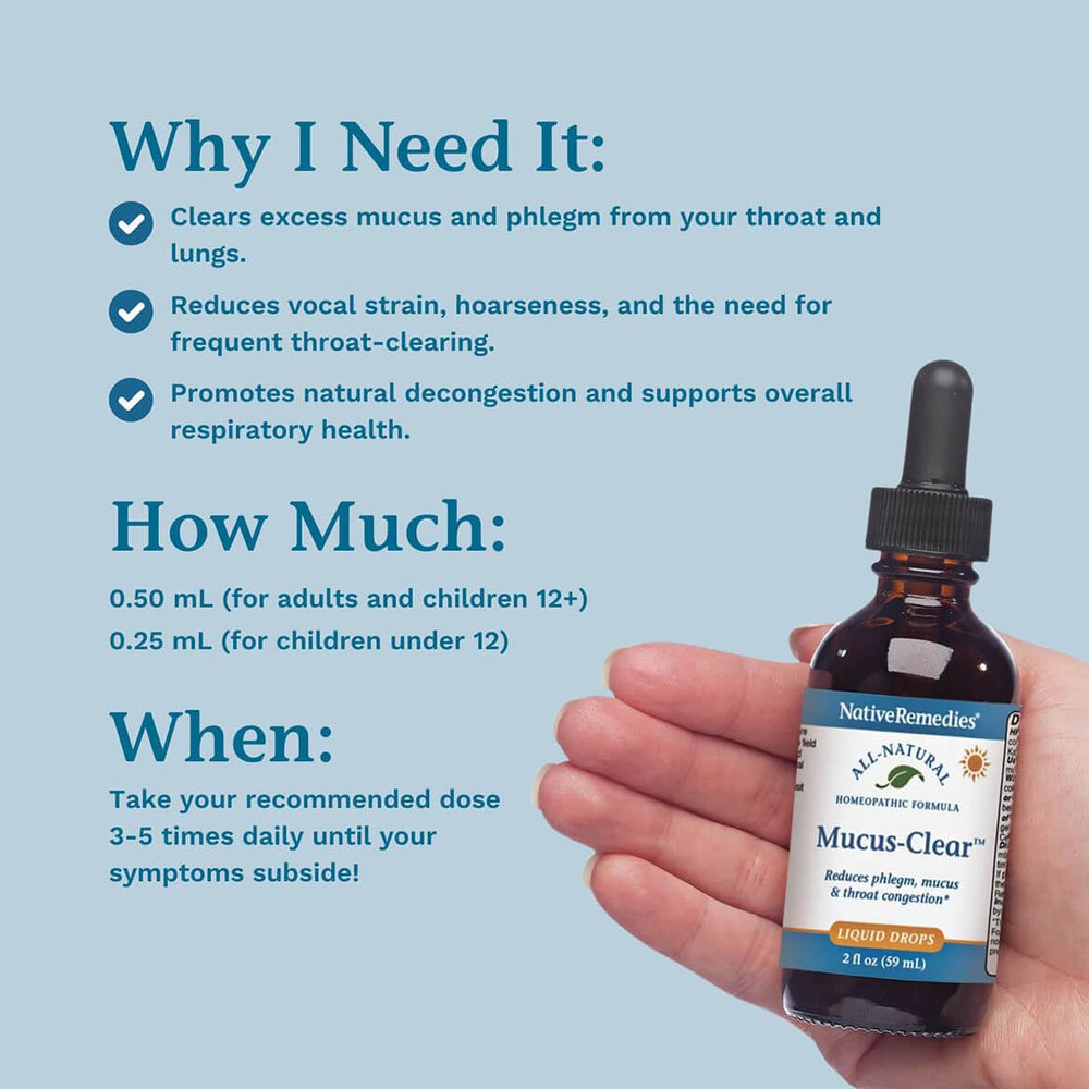 Native Remedies Mucus-Clear dosage dropper ready for measure