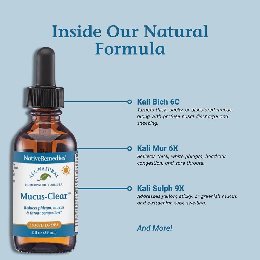 Native Remedies Mucus-Clear label close-up with ingredient details