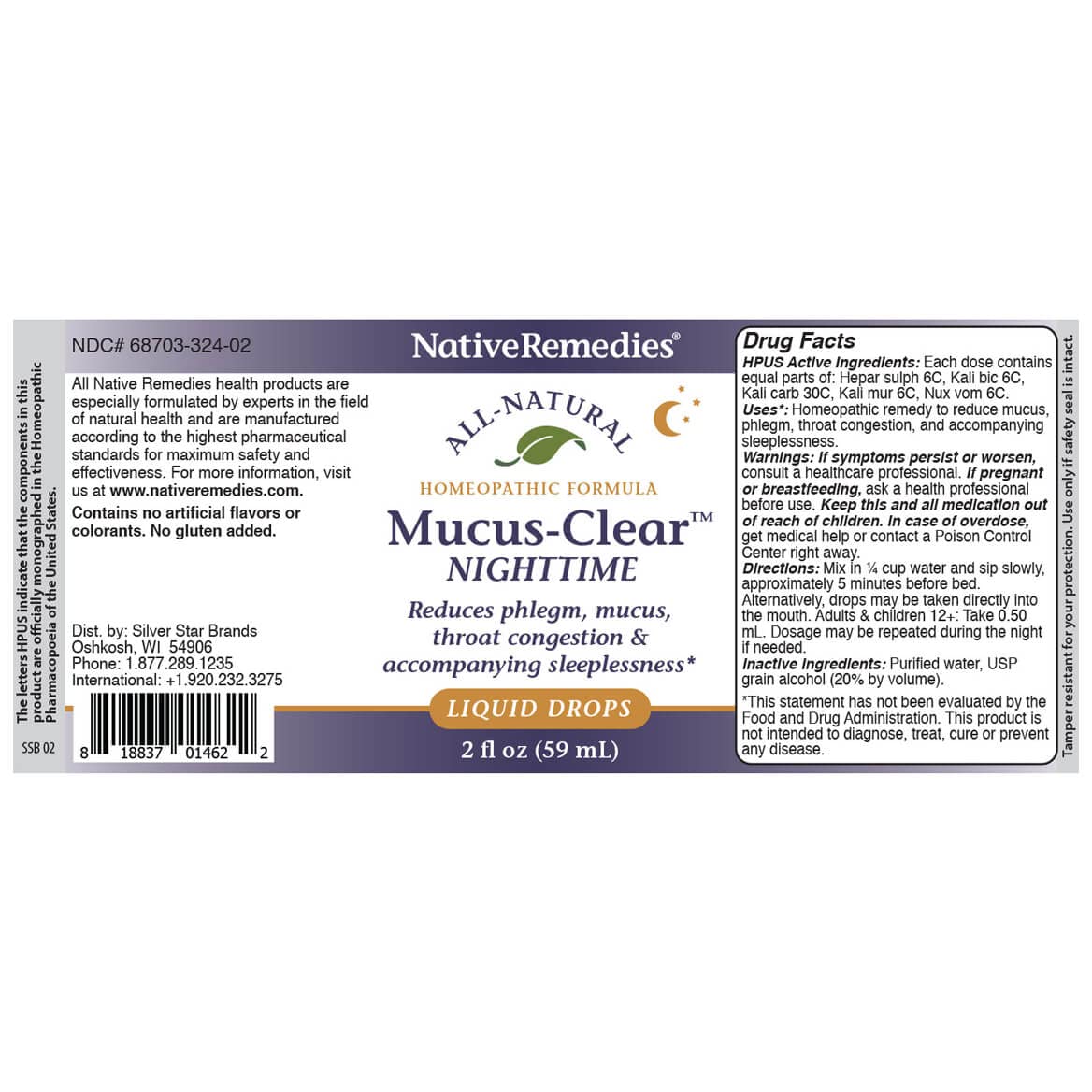 Native Remedies Mucus-Clear Nighttime on a nightstand ready for sleep.