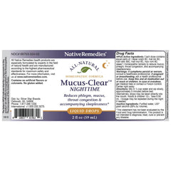 Native Remedies Mucus-Clear Nighttime on a nightstand ready for sleep.