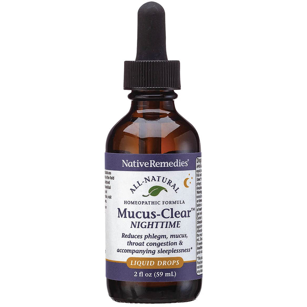 Native Remedies Mucus-Clear Nighttime bottle for convenient night relief.