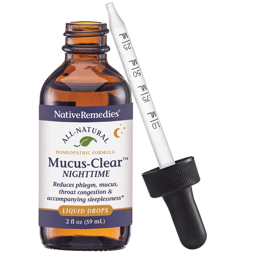 Native Remedies Mucus-Clear Nighttime dropper for precise nightly dosing.