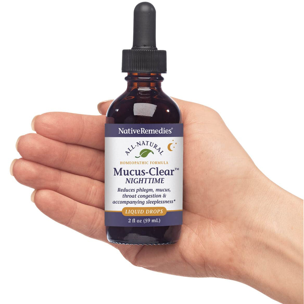 Native Remedies Mucus-Clear Nighttime drops in water before bed.