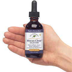 Native Remedies Mucus-Clear Nighttime drops in water before bed.