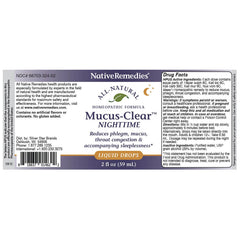 Native Remedies Mucus-Clear usage instructions show simple dosing.