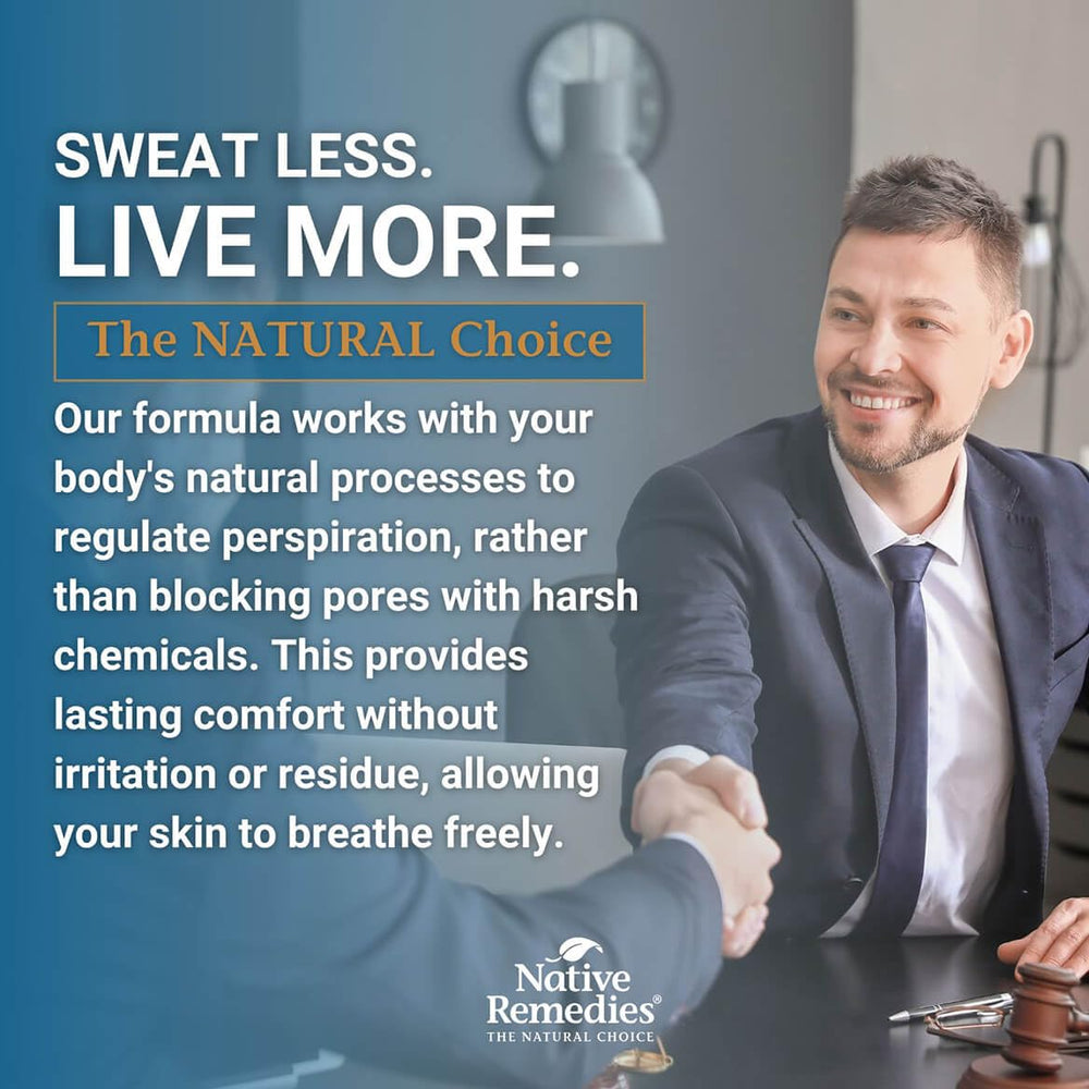 Native Remedies Sweat-Less face-area closeup hints at reduced facial sweating