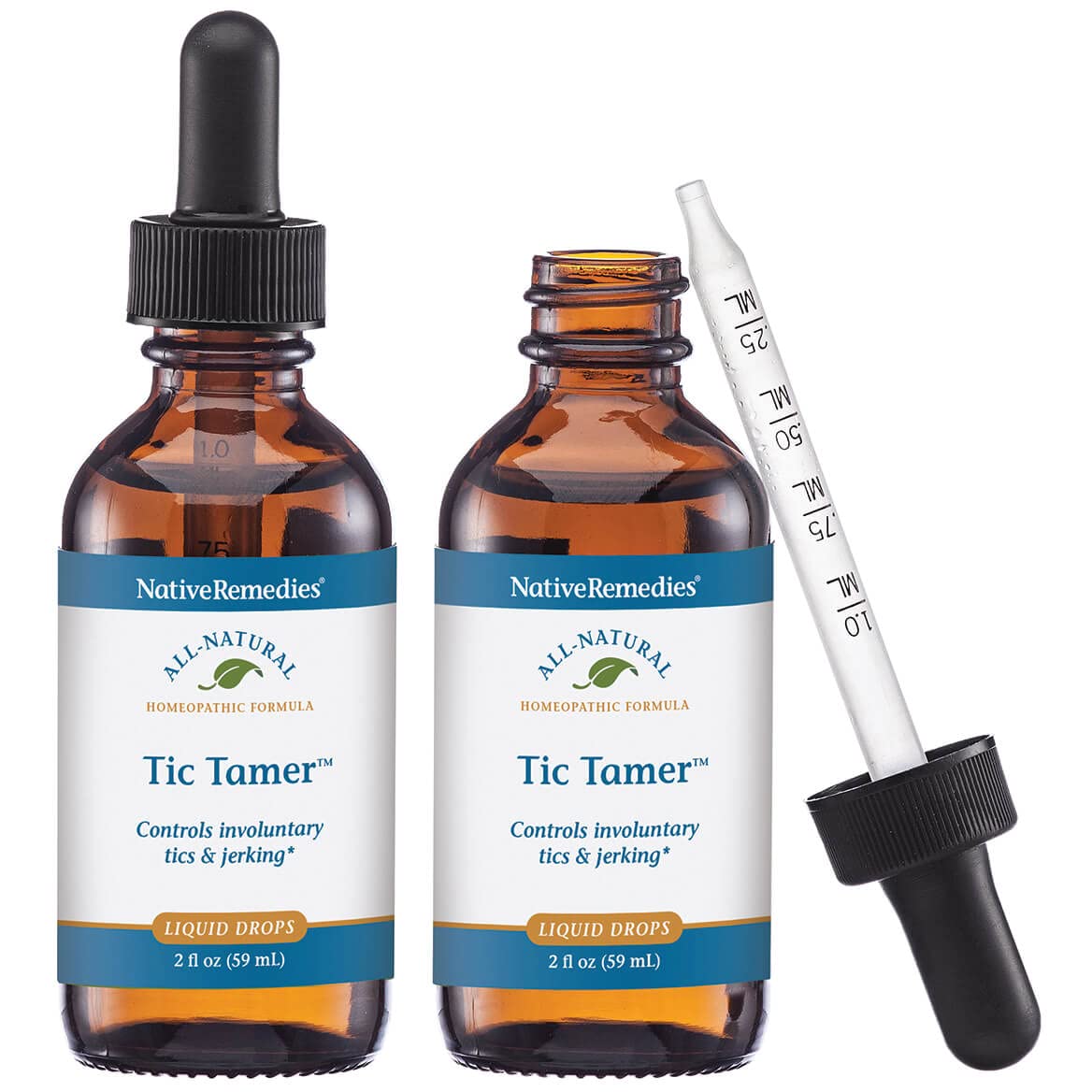 Native Remedies Tic Tamer 2 Pack bottle front, promotes calm focus and gentle relief.