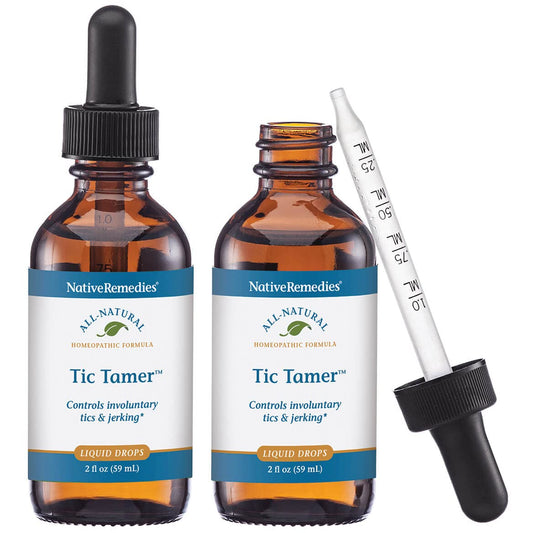 Native Remedies Tic Tamer 2 Pack bottle front, promotes calm focus and gentle relief.