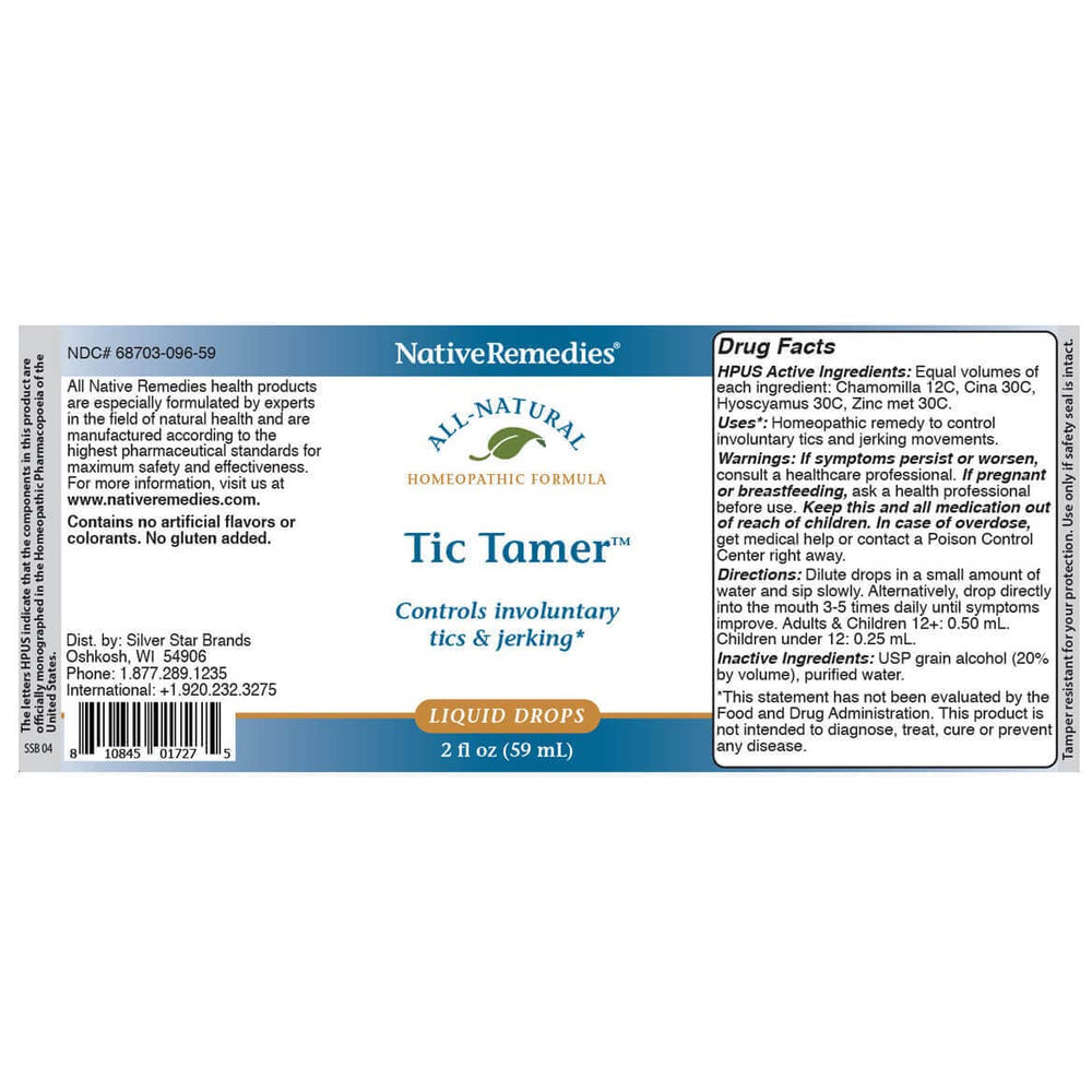 Native Remedies Tic Tamer 2 Pack dropper dispenses tincture for quick calming support.