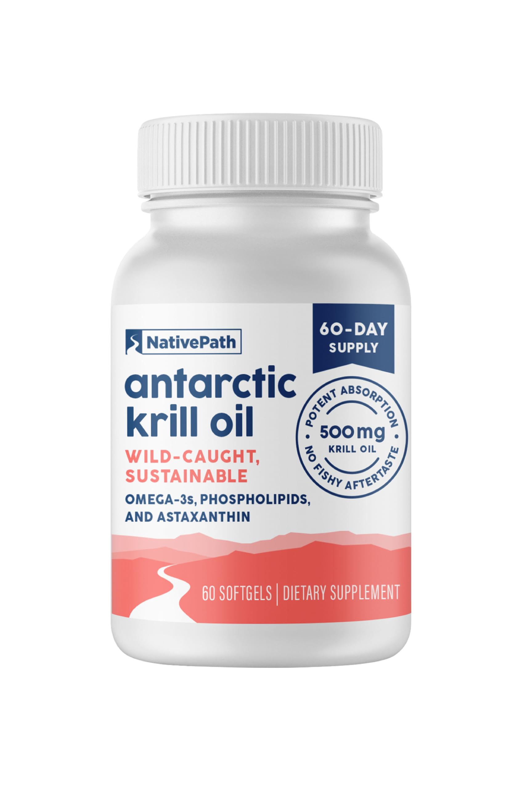 NativePath Antarctic Krill Oil bottle shows pure Antarctic source for daily use.