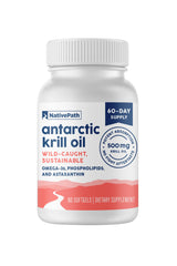 NativePath Antarctic Krill Oil bottle shows pure Antarctic source for daily use.