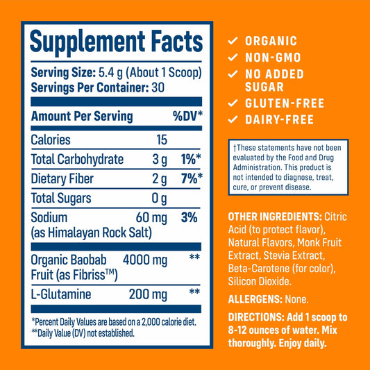 NativePath Baobab prebiotic fiber powder scoop ready for quick mix.