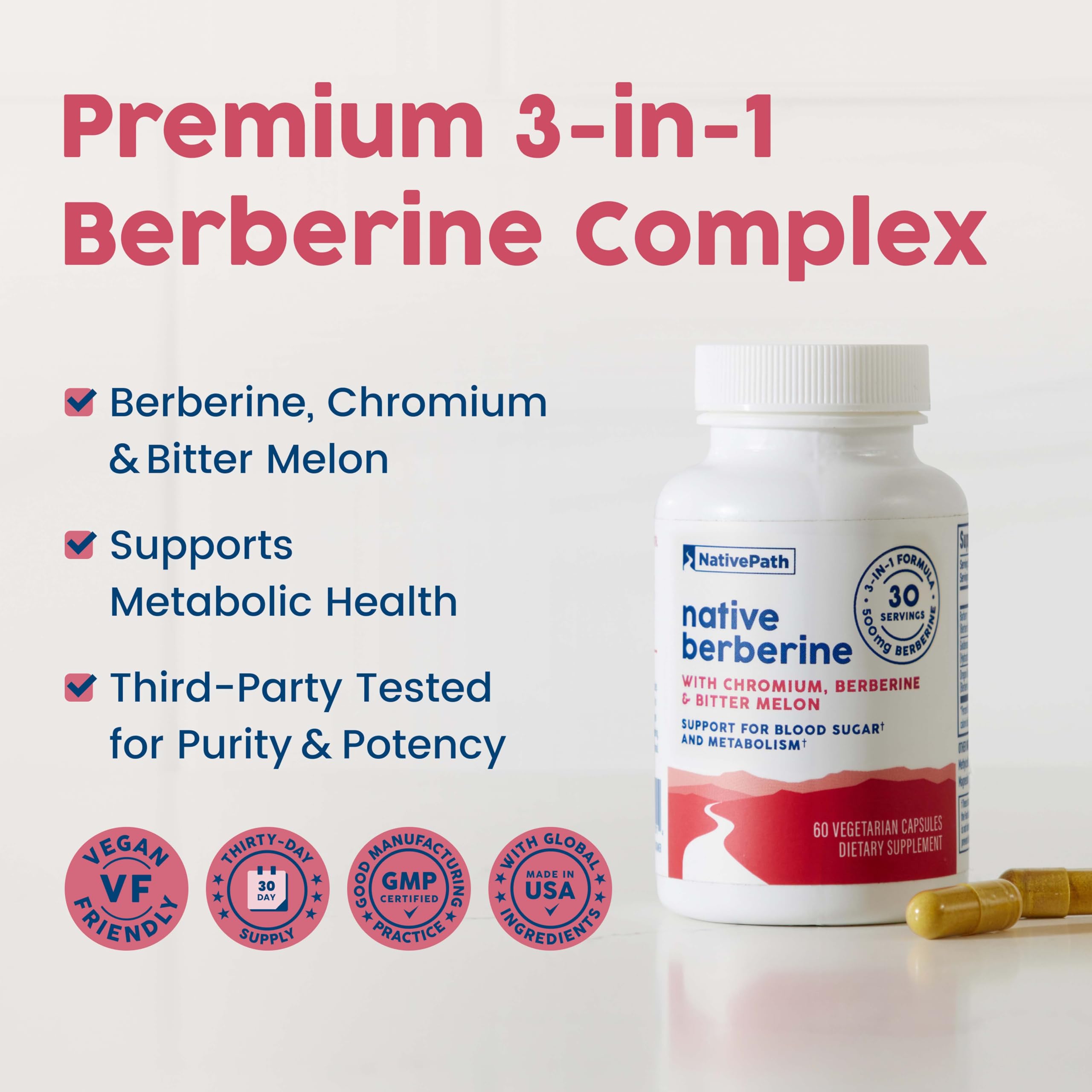 NativePath berberine ingredients chromium and bitter melon visible in the label illustration