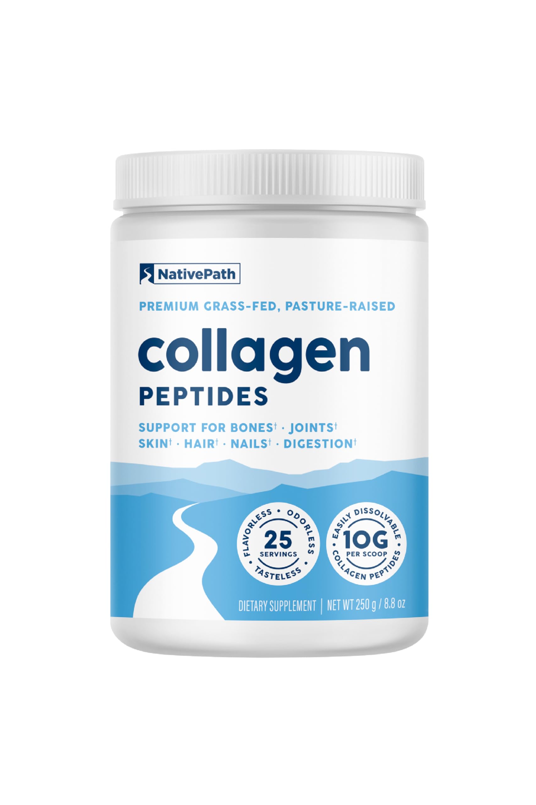 NativePath collagen bottle highlights high-purity hydrolyzed peptides for daily beauty support.