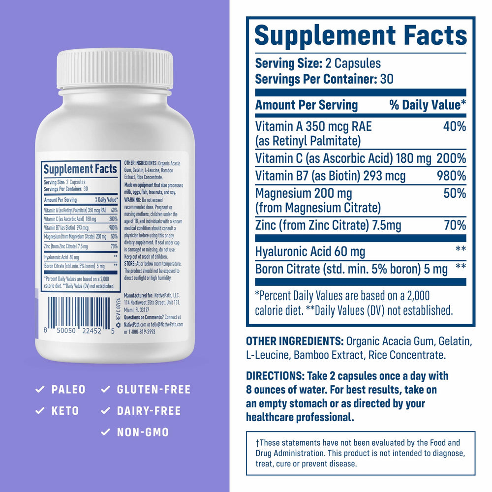 NativePath Collagen Care+ capsules close-up, potential daily vitality for joints.