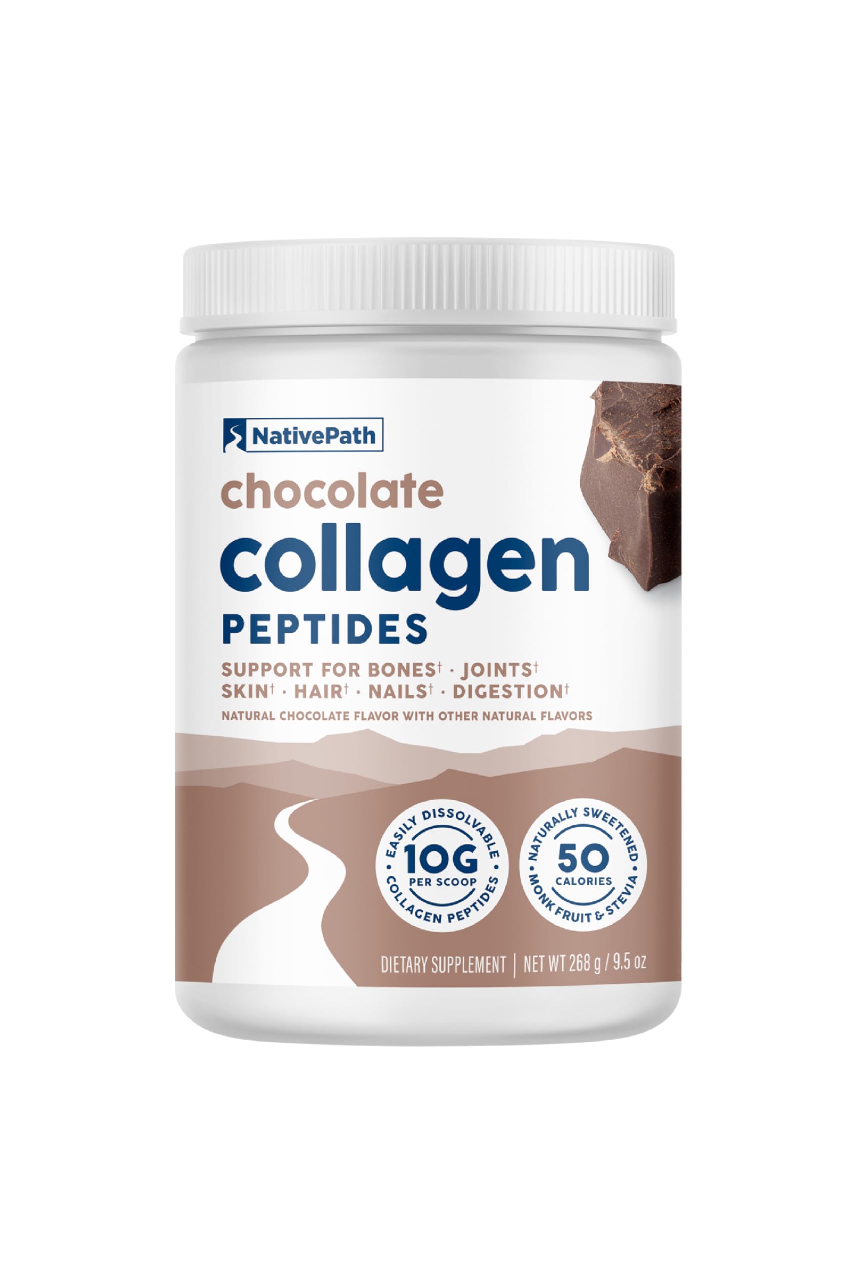 NativePath Collagen Peptides chocolate scoop for a velvety protein boost