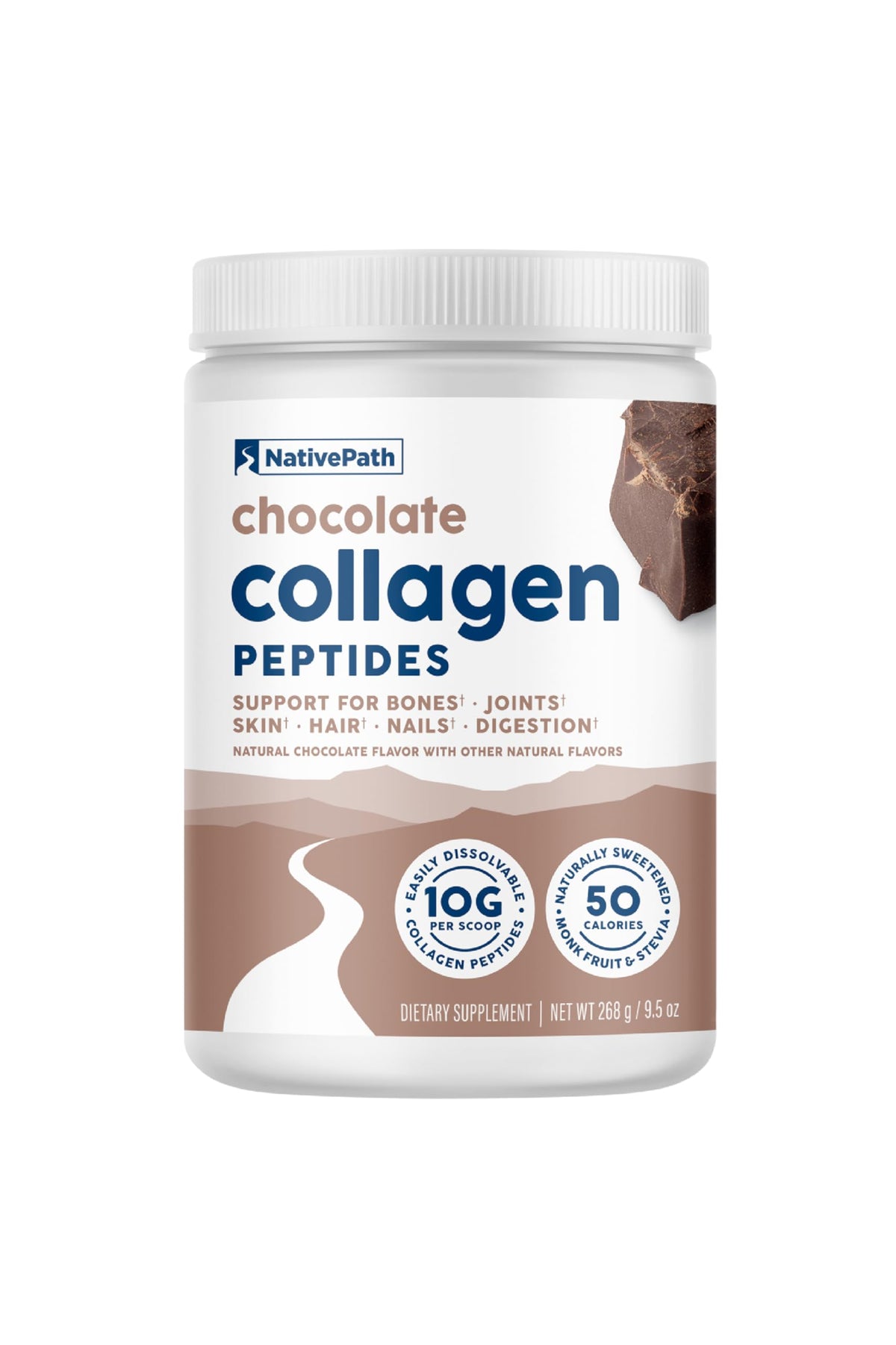 NativePath Collagen Peptides chocolate scoop for a velvety protein boost