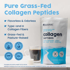 NativePath collagen peptides pour into liquid image suggesting quick blend