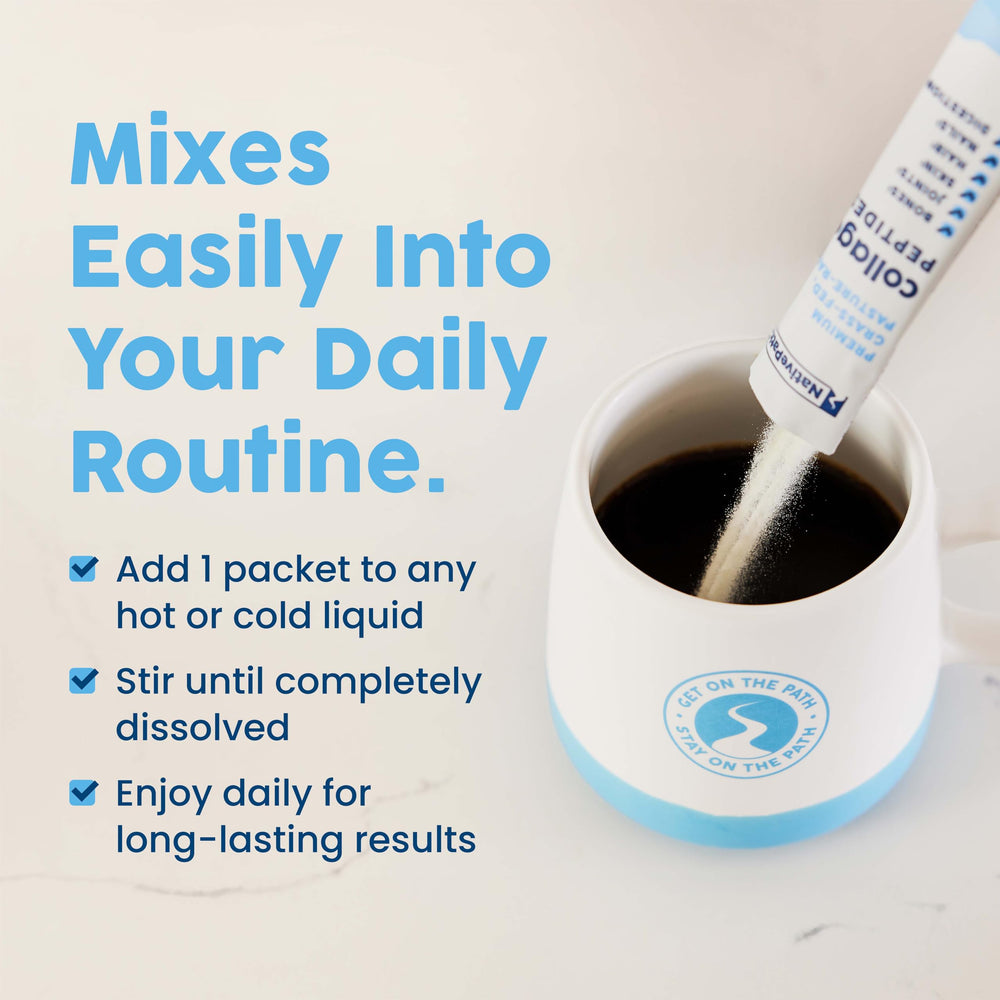 NativePath collagen stick pack on kitchen counter for morning routine