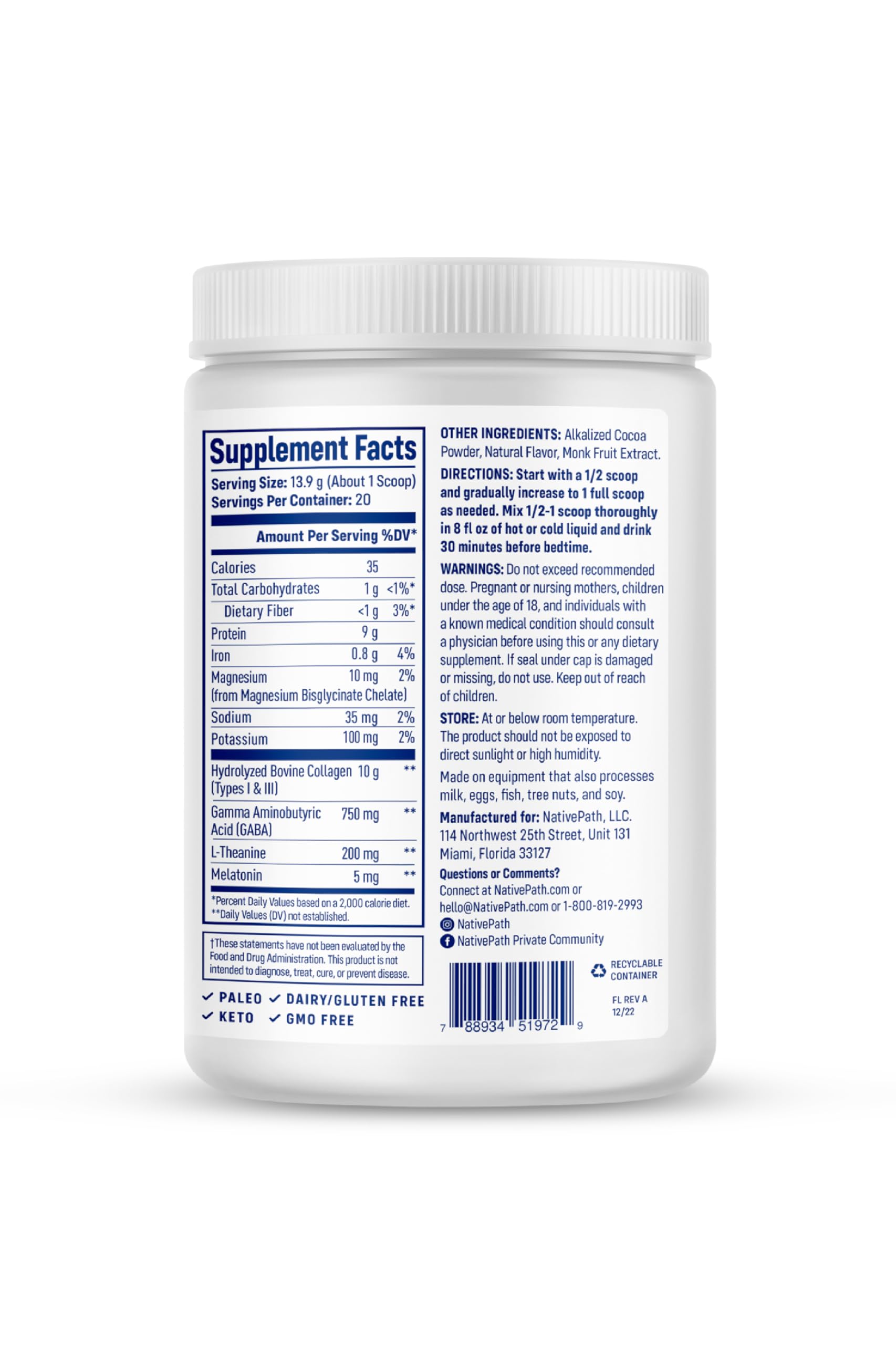 NativePath Collagen PM chocolate dissolving in warm milk