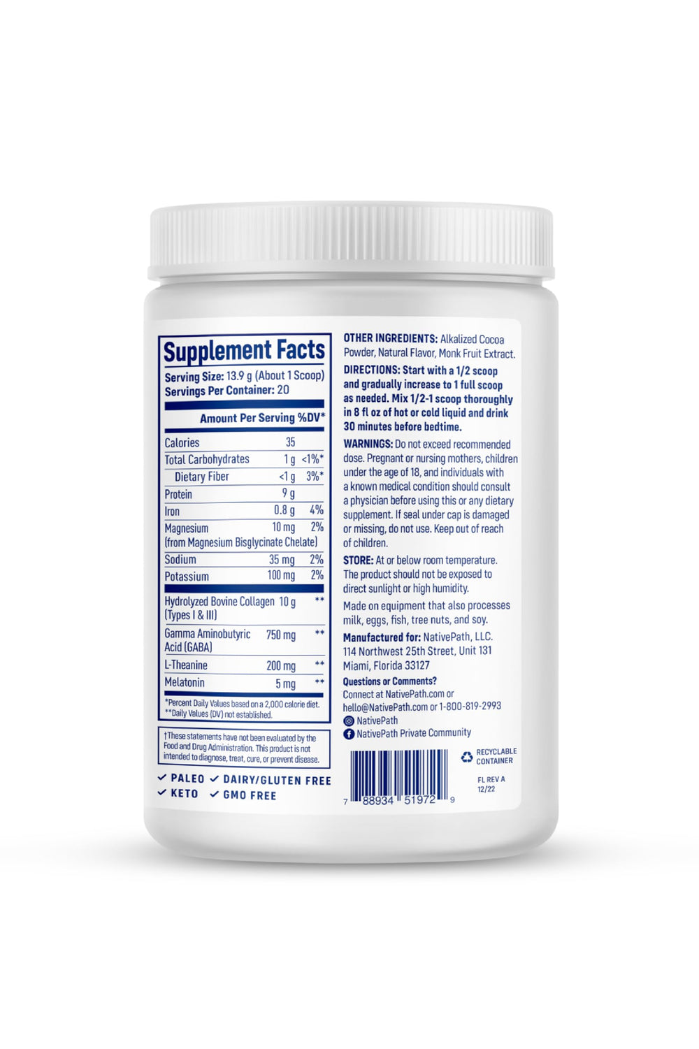 NativePath Collagen PM chocolate dissolving in warm milk