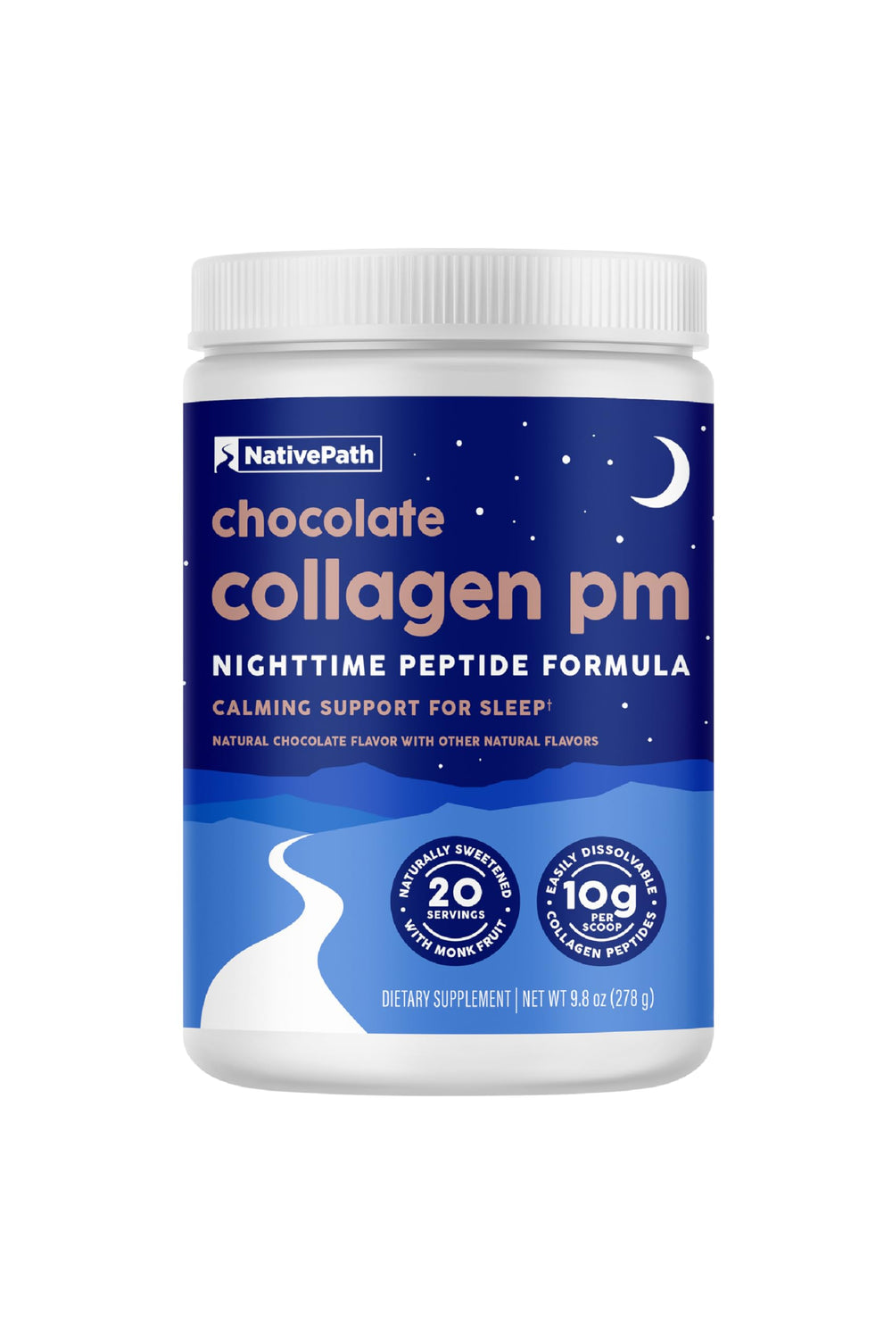 NativePath Collagen PM chocolate tub closeup for a soothing bedtime routine