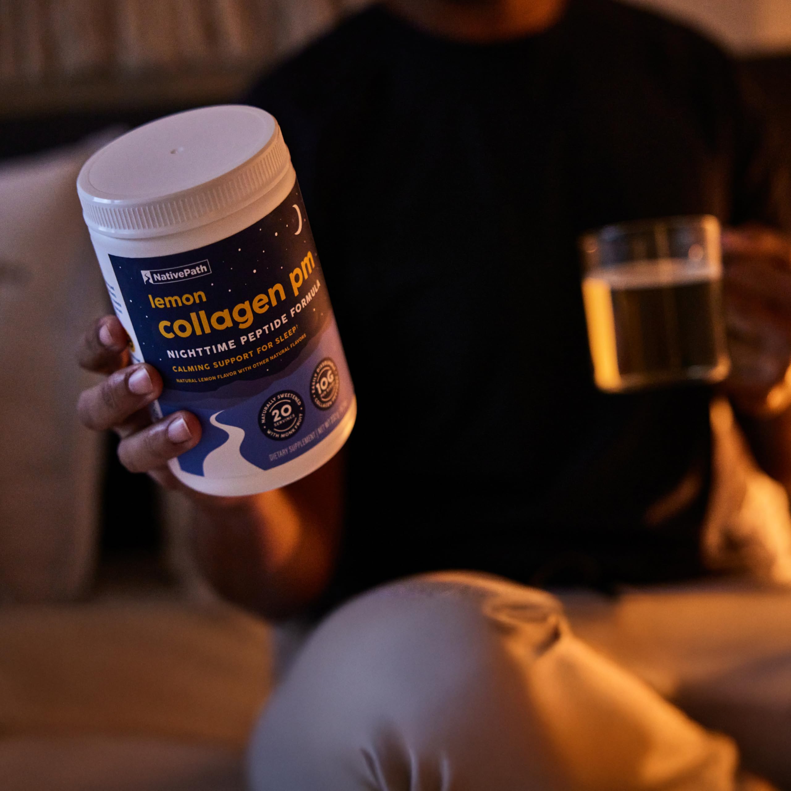 NativePath Collagen PM Lemon label emphasizes clean, GMO-free ingredients.