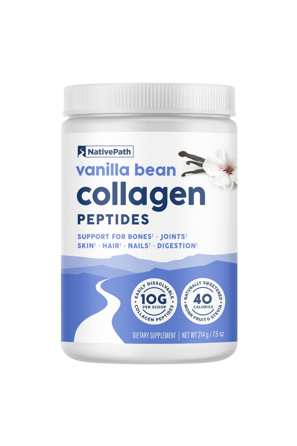 NativePath collagen peptides vanilla bean scoop blends into coffee for a creamy start.