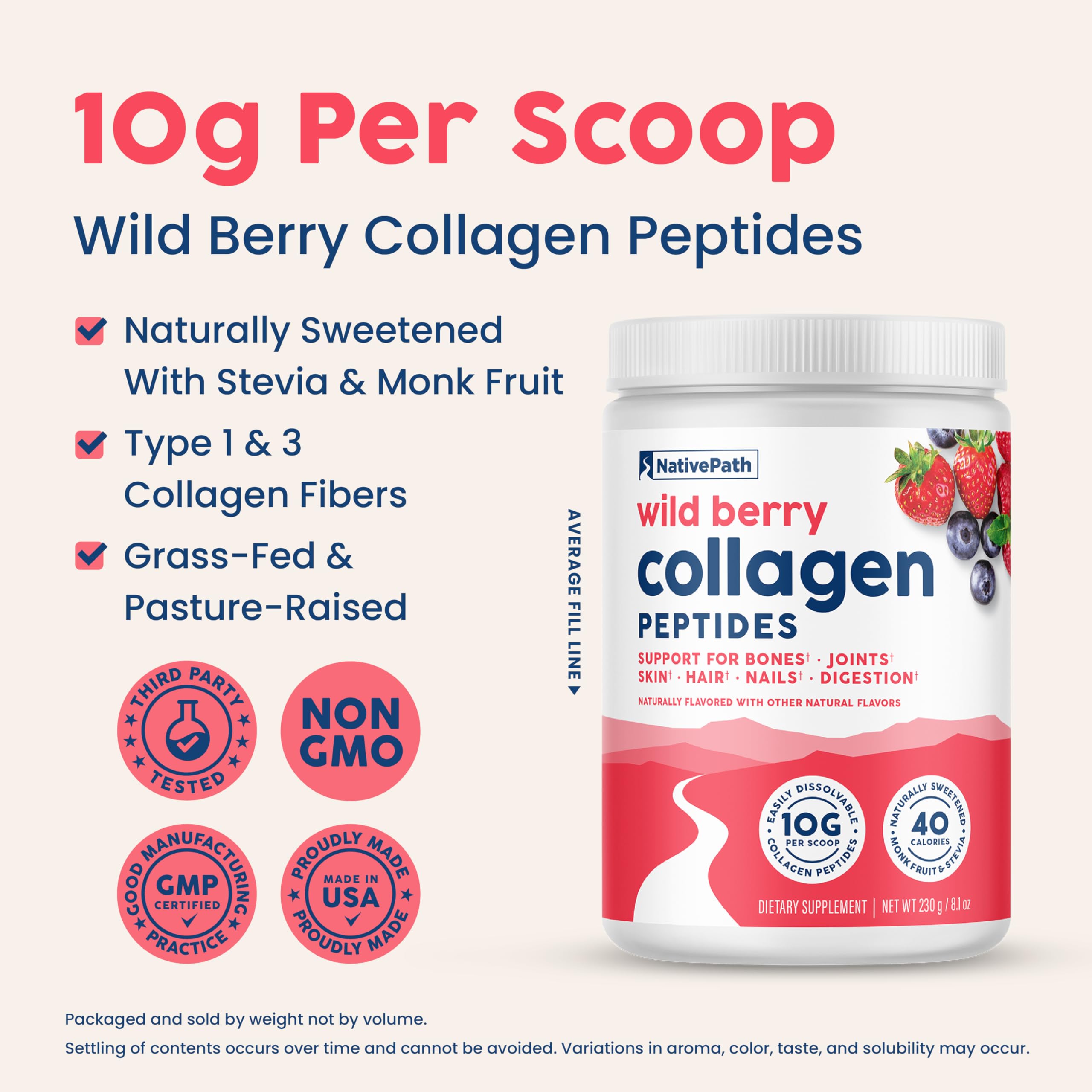 NativePath Collagen Peptides Wild Berry glass with a ready-to-drink mix for hydration