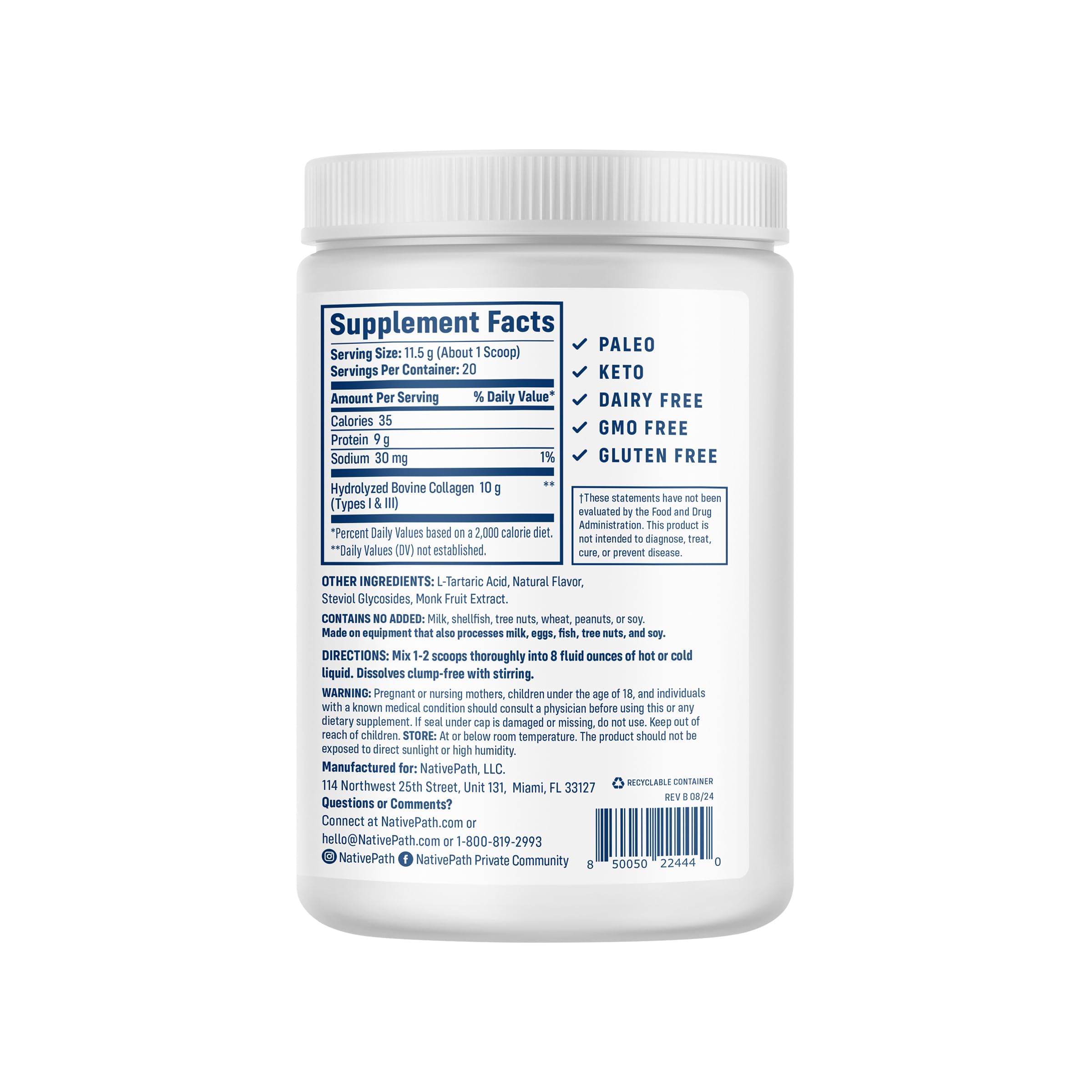 NativePath Collagen Peptides Wild Berry powder dissolving in water for a smooth drink