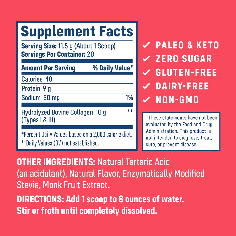 NativePath Collagen Peptides Wild Berry scoop beside water for easy mixing