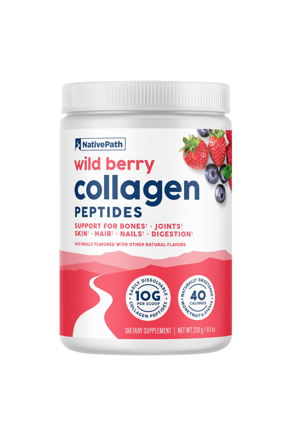 NativePath Collagen Peptides Wild Berry tub packaging for daily beauty support