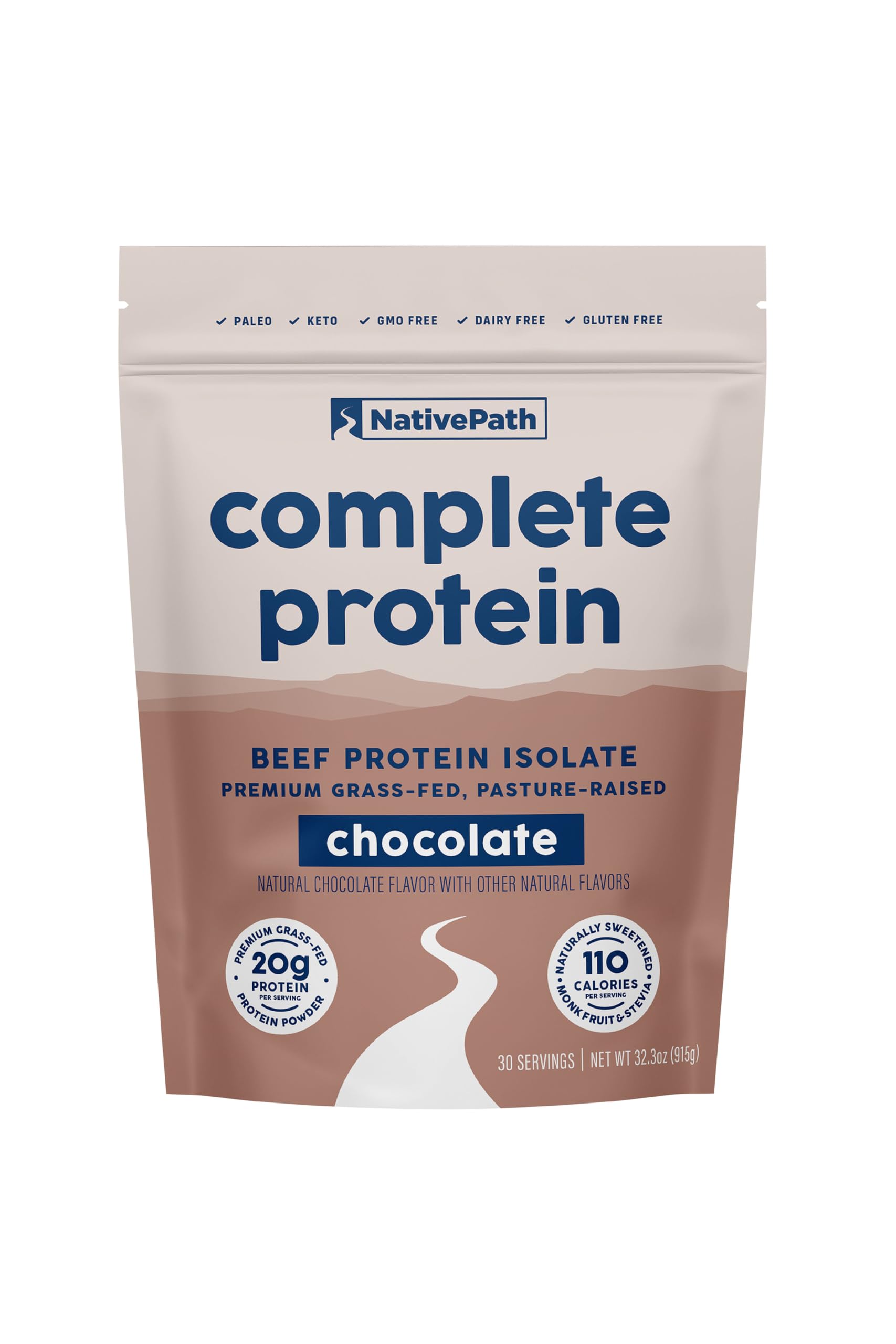NativePath Complete Beef Protein Powder bottle with chocolate flavor designed for post-workout shakes