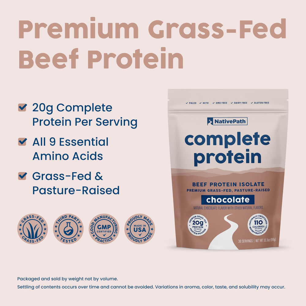 NativePath complete beef protein powder on kitchen counter ready for quick shakes