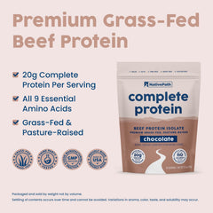 NativePath complete beef protein powder on kitchen counter ready for quick shakes