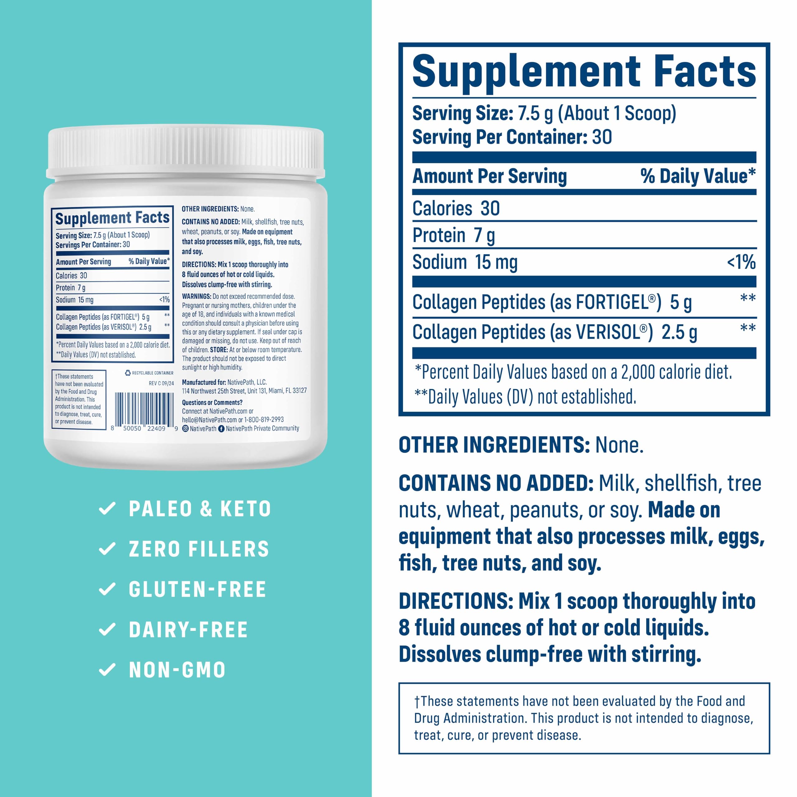 NativePath Joint Health Advanced Formula scoop showing bioactive peptides for joint support.