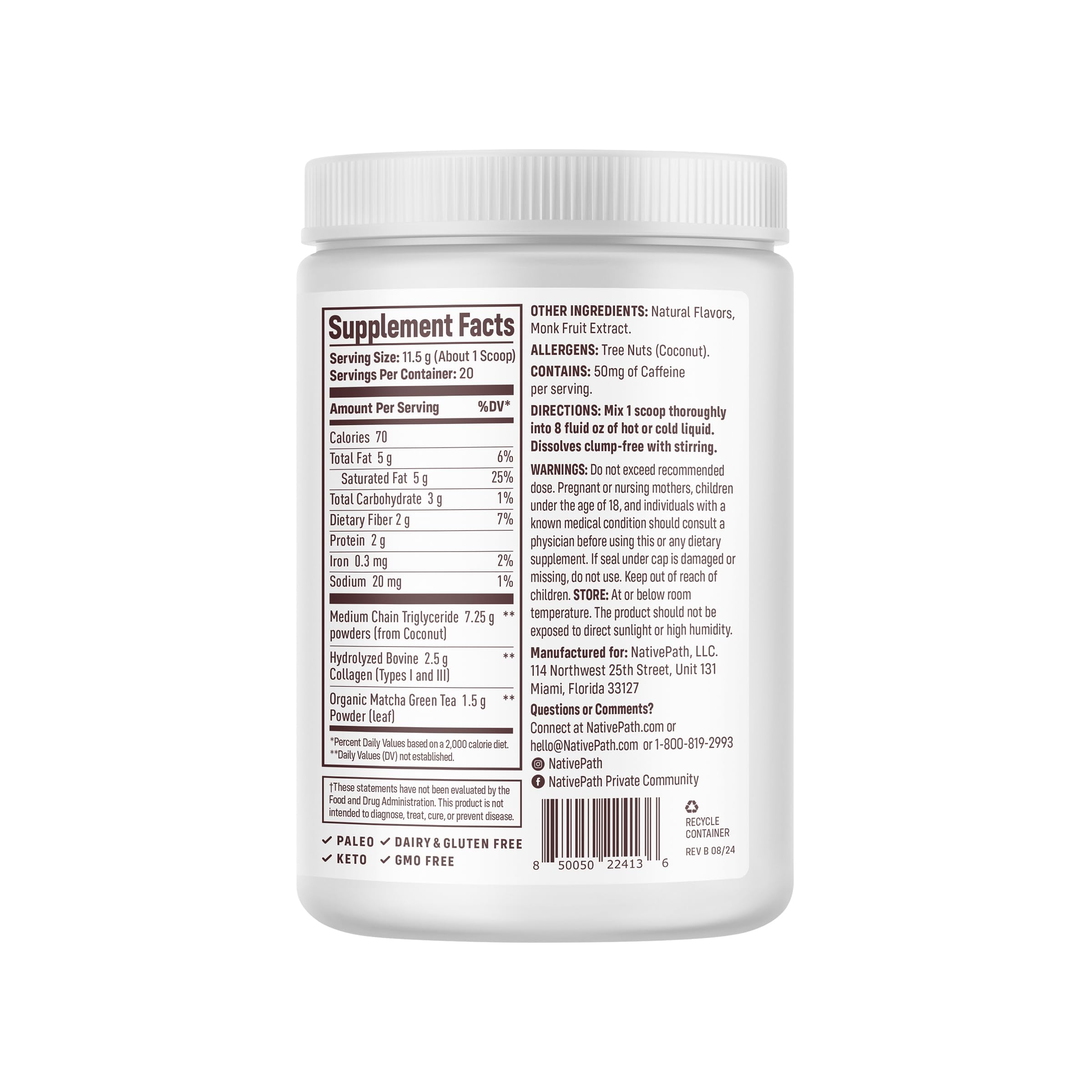 Grass-fed collagen sourcing by NativePath emphasizing clean protein origins.