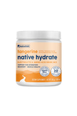 NativePath Hydrate Tangerine powder tub showing the 3-in-1 hydration formula.