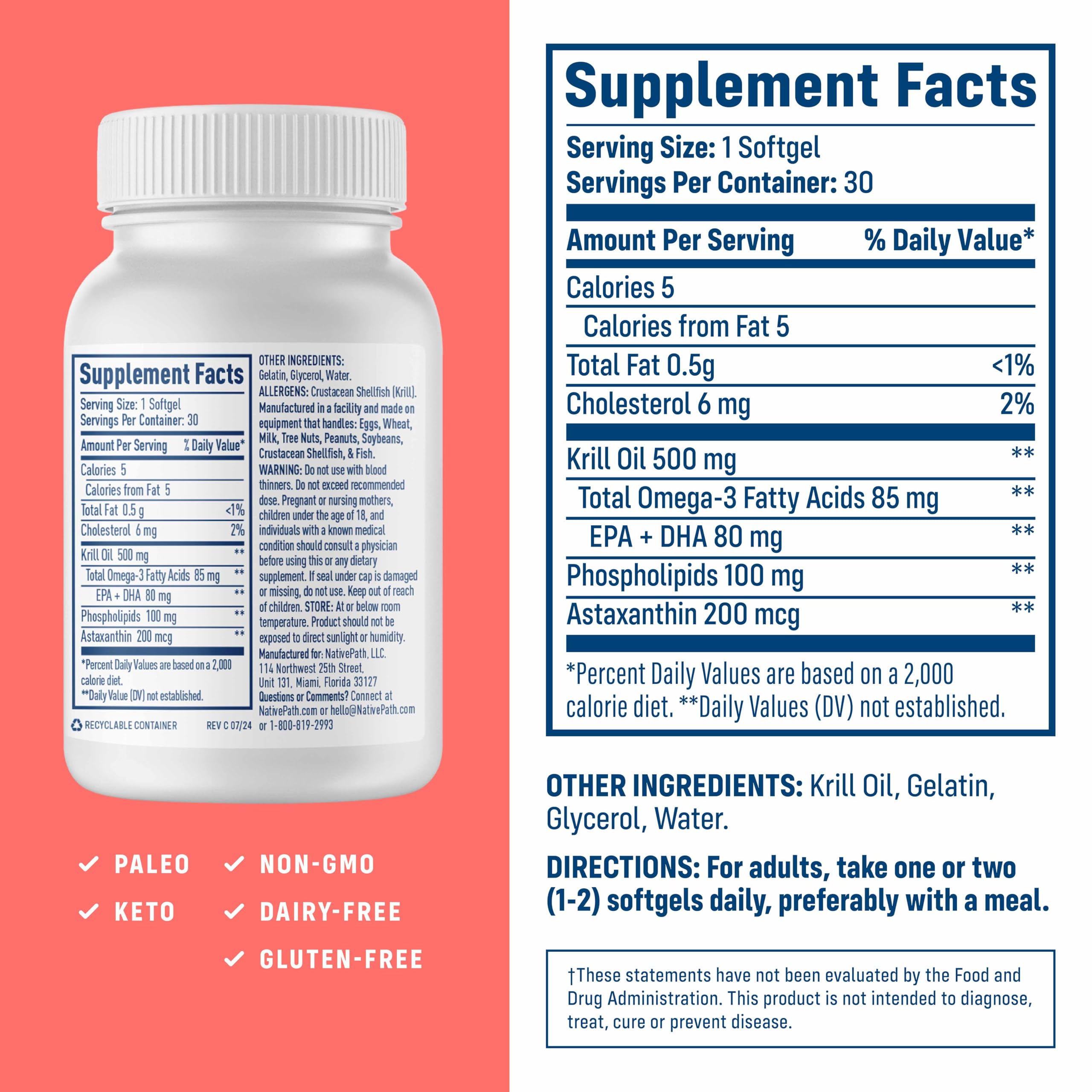 NativePath Krill Oil softgels close-up illustrating easy daily supplementation