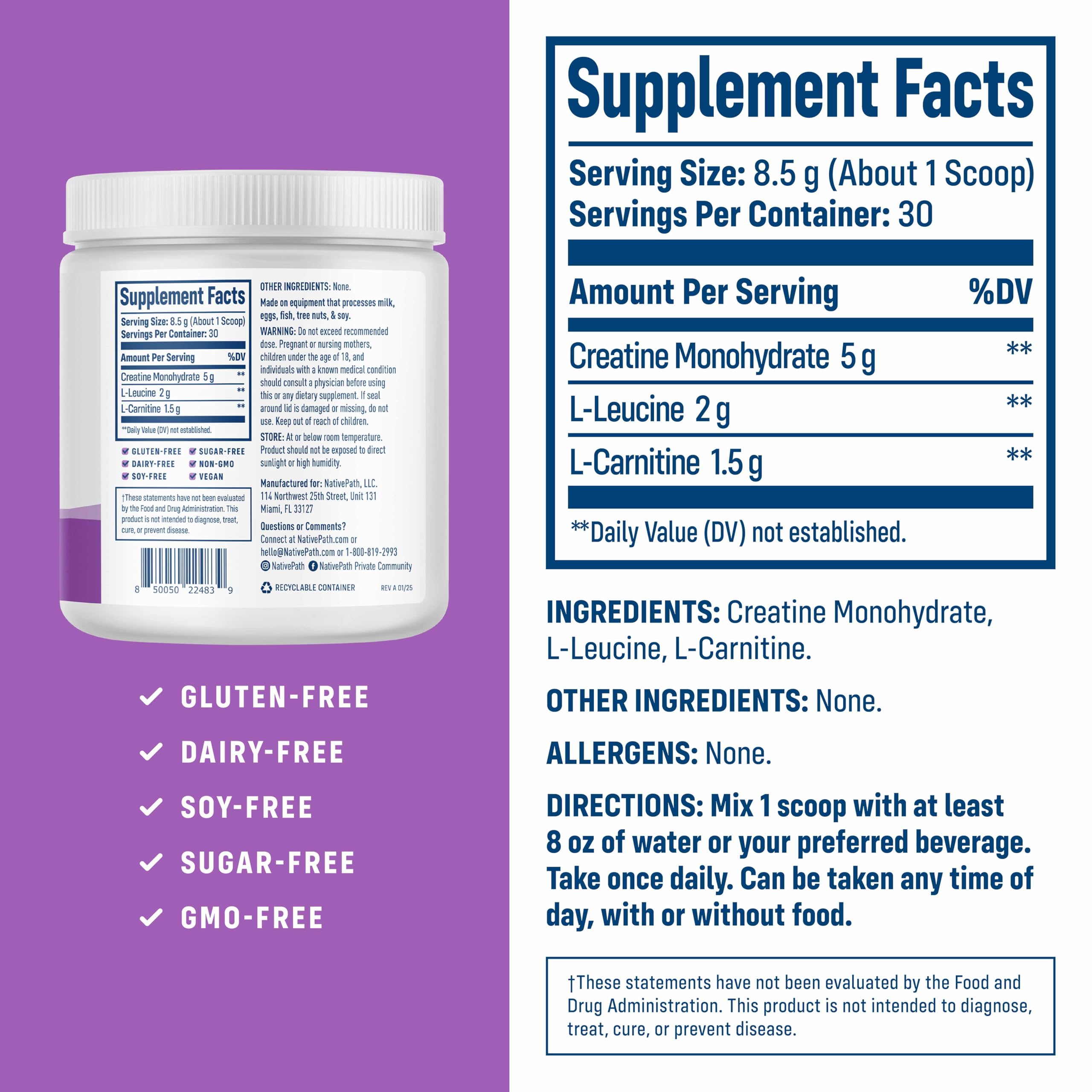 NativePath leucine measure shows 2g leucine for muscle recovery