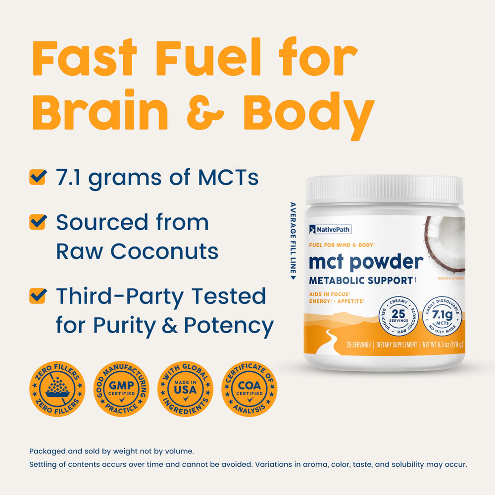NativePath MCT Powder pours into coffee for quick, smooth mixing.