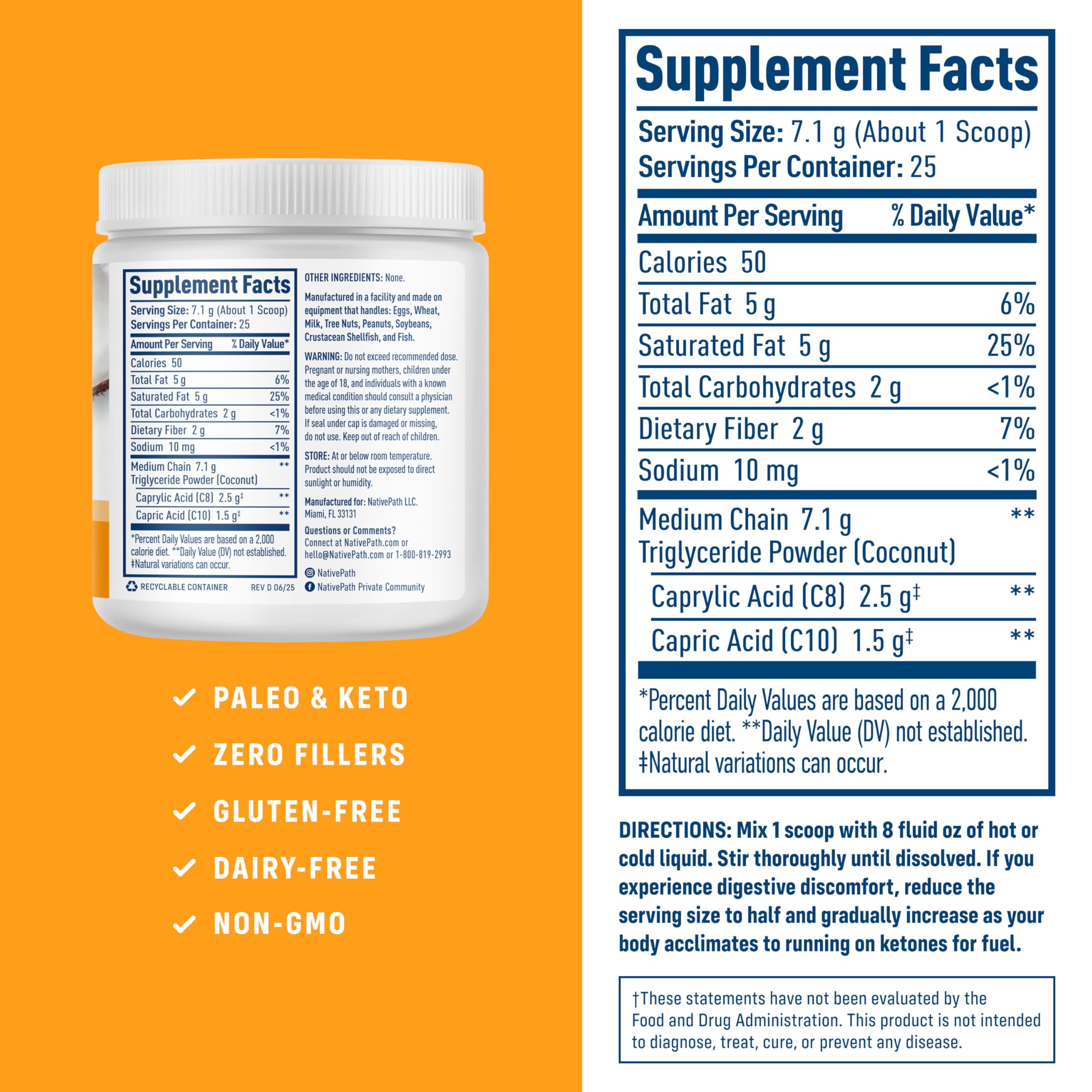 NativePath MCT Powder scoop dispense shows precise serving for easy daily use.
