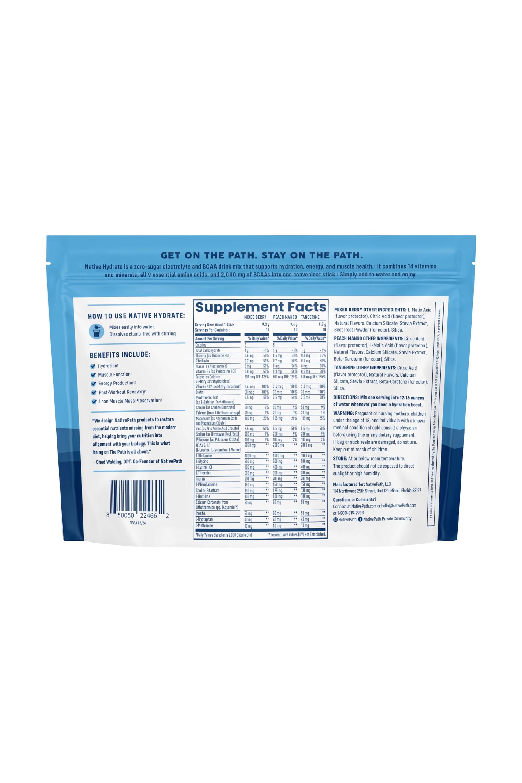 NativePath Hydrate stick Tangerine flavor for refreshing hydration